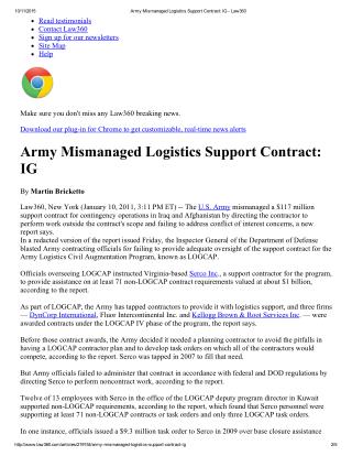 Blog 123 DOD IG Army Mismanaged Logistics Support Contract_ IG - Law360