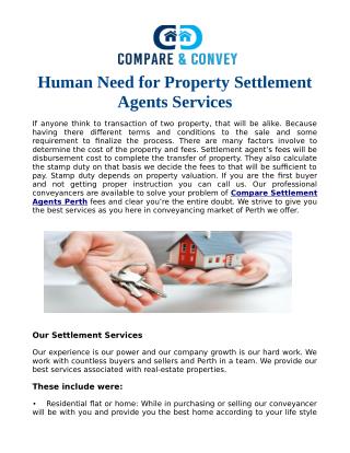 Human Need for Property Settlement Agents Services