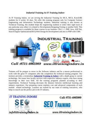 Industrial training for BE and MCA students- IT Training Indore