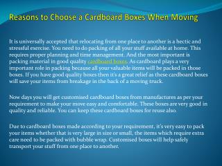 Reasons to Choose a Cardboard Boxes When Moving