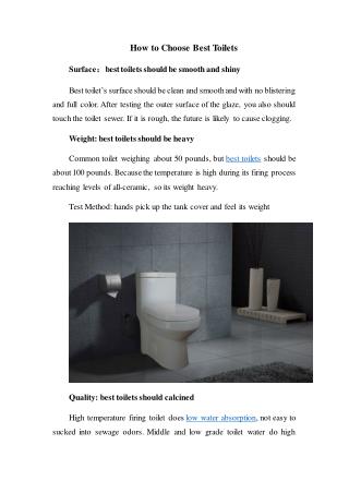How to Choose Best Toilets