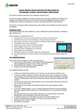 Control, Monitor, Record and Voice Call Alert system for Cold Storage / Freezer / Server Rooms / Data Centers