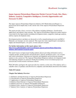 Japan Aqueous Polyurethane Dispersion Market Share, Development And Growth To 2015