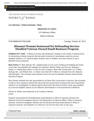 Blog 125 Missouri Woman Sentenced for Defrauding Service-Disabled Veteran-Owned Small Business Program