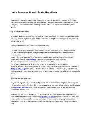 Limiting Ecommerce Sites with the Word Press Plugin