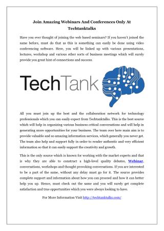 Join Amazing Webinars And Conferences Only At Techtanktalks