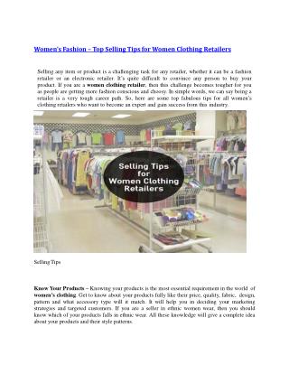 Women’s Fashion – Top Selling Tips for Women Clothing Retailers