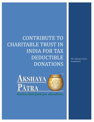 Contribute to Charitable Trust in India for Tax Deductible Donations