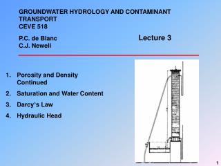 GROUNDWATER HYDROLOGY AND CONTAMINANT TRANSPORT CEVE 518 P.C. de Blanc C.J. Newell