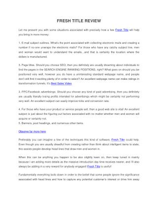 Fresh Title Review