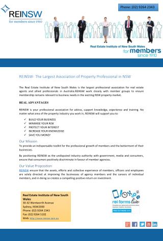REINSW- The Largest Association of Property Professional in NSW