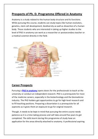 Prospects of Ph. D. Programme Offered in Anatomy