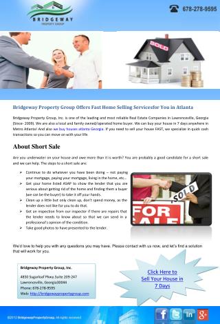 Bridgeway Property Group Offers Fast Home Selling Servicesfor You in Atlanta