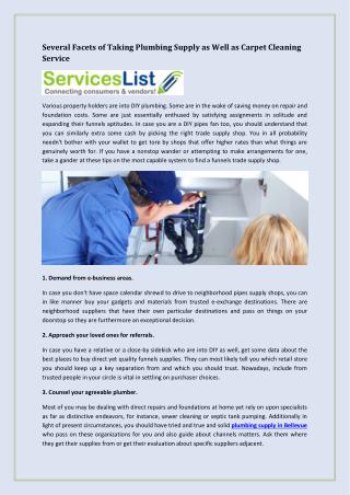 Several Facets of Taking Plumbing Supply as Well as Carpet Cleaning Service
