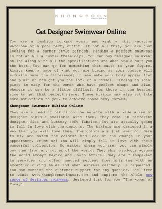 Get Designer Swimwear Online