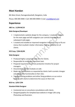 Web Designer Sample Resume