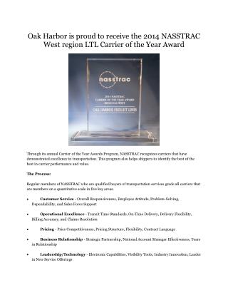 Oak Harbor is Proud to Receive Carrier of the Year Award