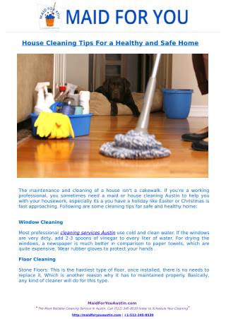 House Cleaning Tips For a Healthy and Safe Home