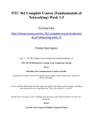 NTC 362 Complete Course (Fundamentals of Networking) Week 1-5