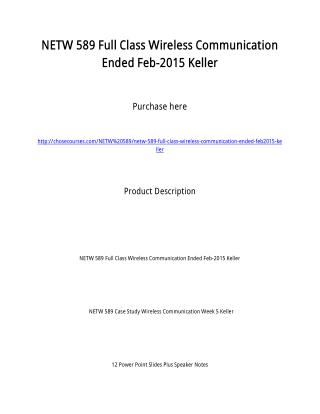 NETW 589 Full Class Wireless Communication Ended Feb-2015 Keller