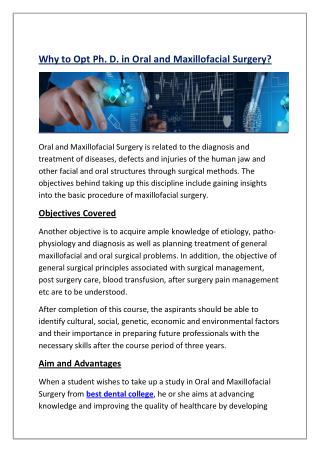 Why to Opt Ph. D. in Oral and Maxillofacial Surgery?