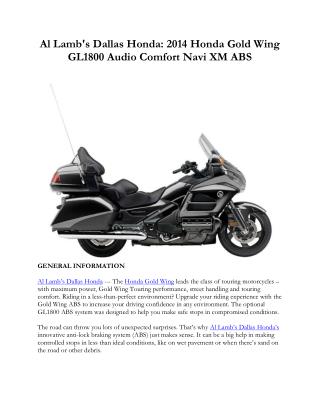 2014 Honda Gold Wing GL1800 Audio Comfort Navi XM ABS Al Lamb's Dallas Honda