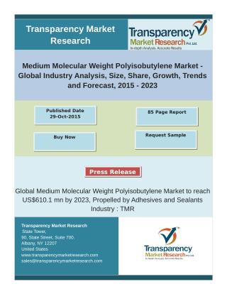 Medium Molecular Weight Polyisobutylene Market - Global Industry Analysis and Forecast 2015 – 2023
