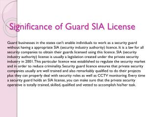 Significance of Guard SIA License