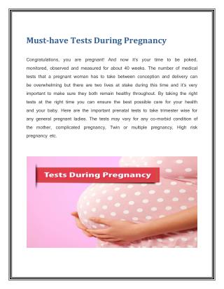 Must Have Tests During Pregnancy