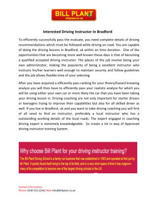 Interested Driving Instructor In Bradford