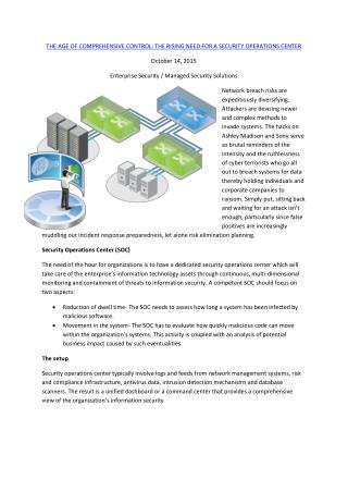 The Age Of Comprehensive Control: The Rising Need For A Security Operations Center