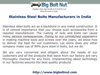 Stainless Steel Bolts Manufacturers in India