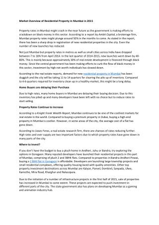Market Overview of Residential Property in Mumbai in 2015