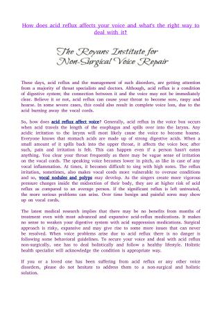 How does acid reflux affects your voice and what's the right way to deal with it?