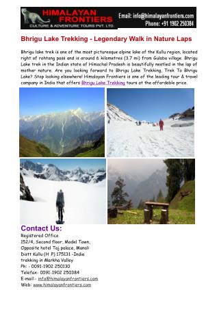 Bhrigu Lake Trekking- Legendary walk in Nature's Lap