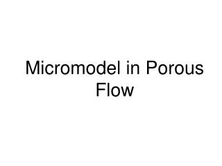 Micromodel in Porous Flow