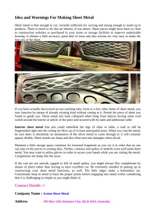 Idea and Warnings For Making Sheet Metal