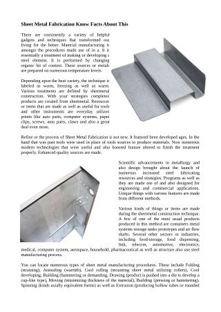 Sheet Metal Fabrication Know Facts About This