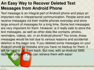 An Easy Way to Recover Deleted Text Messages from Android Phone