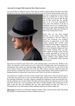 Just what To Acquire This Season In Men's Hats Accessory