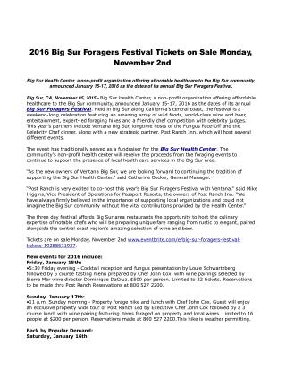 2016 Big Sur Foragers Festival Tickets on Sale Monday, November 2nd