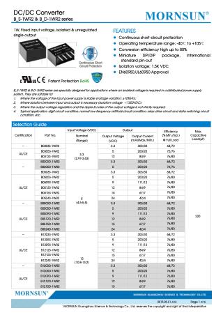 DC/DC Converter B_S-1WR2 & B_D-1WR2 series