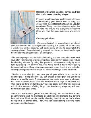Domestic Cleaning London advice and tips that could make cleaning simple