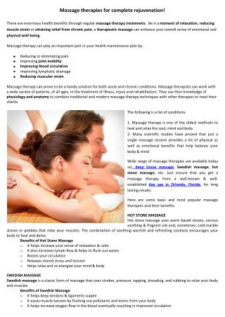 Massage therapies for complete rejuvenation!