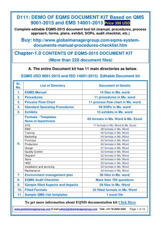 Documentation kit on EQMS
