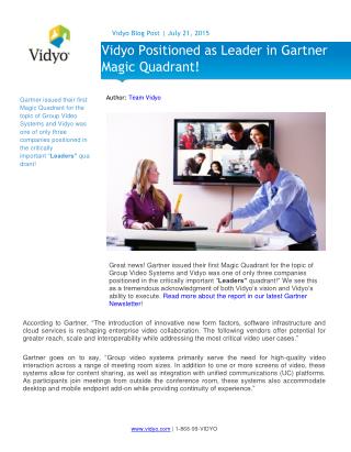 Vidyo Positioned as Leader in Gartner Magic Quadrant