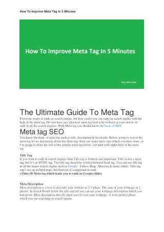 How To Improve Meta Tag In 5 Minutes Which help in SERP