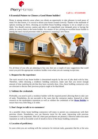6 Essential Pointer to Choose a Good Home builder!