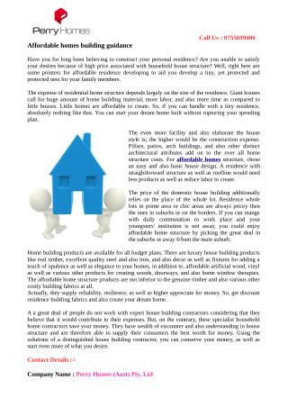 Affordable homes building guidance