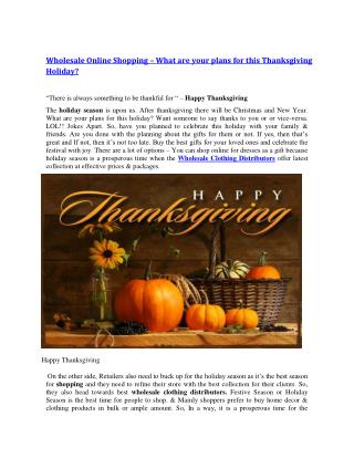 Wholesale Online Shopping – What are your plans for this Thanksgiving Holiday?
